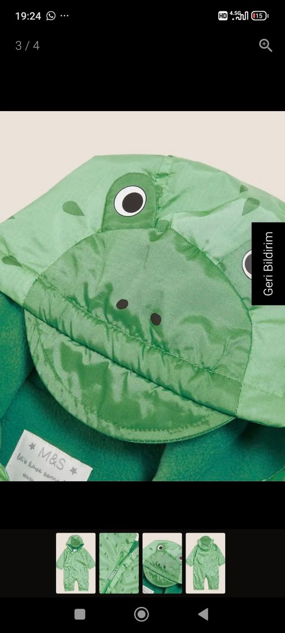 3D Kurbağa Desenli Kapüşonlu Yeşil Bebek Yağmurluğu - Görsel 4