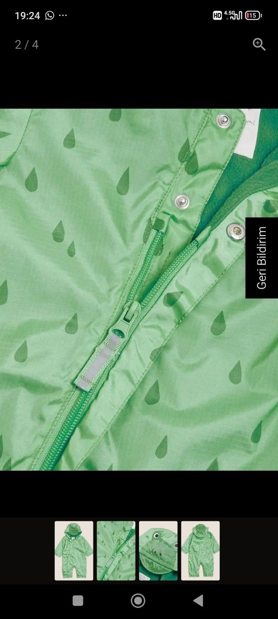 3D Kurbağa Desenli Kapüşonlu Yeşil Bebek Yağmurluğu - Görsel 5