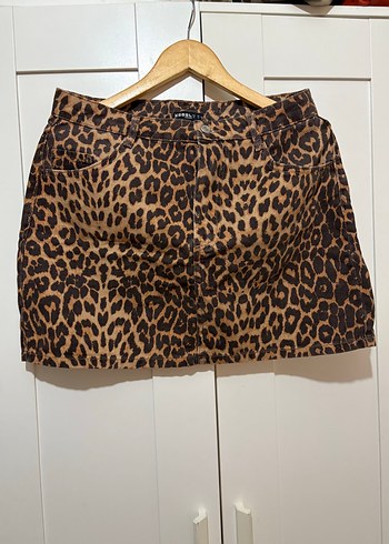 Leopar Desenli Kahverengi Mini Etek