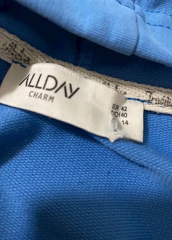 42 Beden mavi Renk Mavi Kapüşonlu Fermuarlı Kadın Sweatshirt