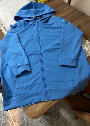 Diğer Mavi Kapüşonlu Fermuarlı Kadın Sweatshirt