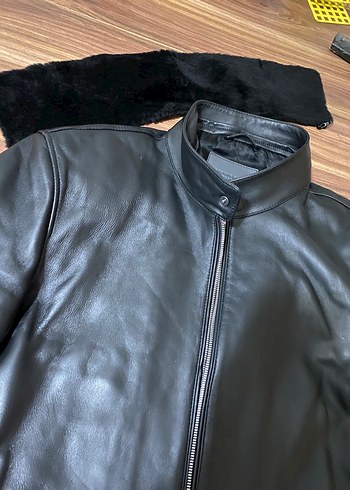 Siyah hakiki Deri Kürklü Erkek mont ceket - Görsel 6