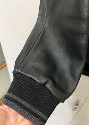 Siyah hakiki Deri Kürklü Erkek mont ceket - Görsel 4