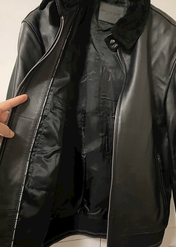 Siyah hakiki Deri Kürklü Erkek mont ceket - Görsel 3