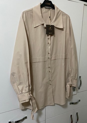 Bej Düğmeli Kadın tunik Gömlek - Görsel 4