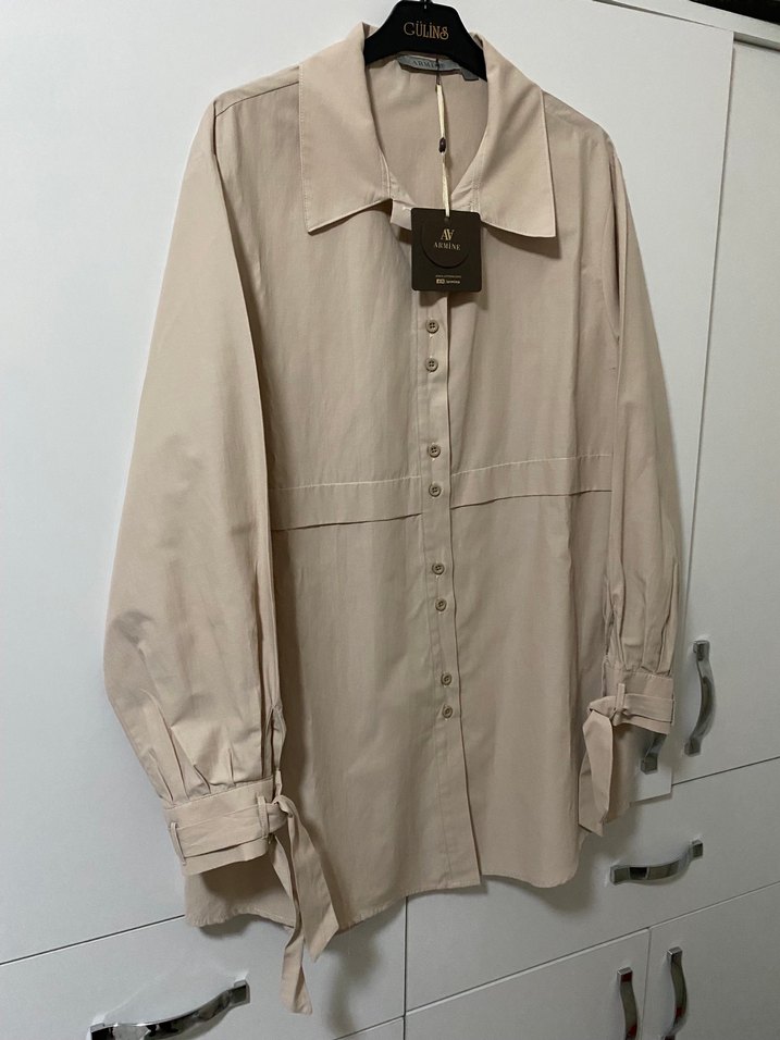 Bej Düğmeli Kadın tunik Gömlek - Görsel 4