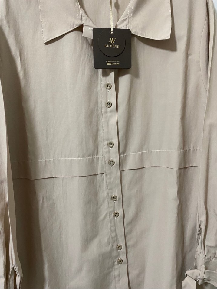 Bej Düğmeli Kadın tunik Gömlek - Görsel 3