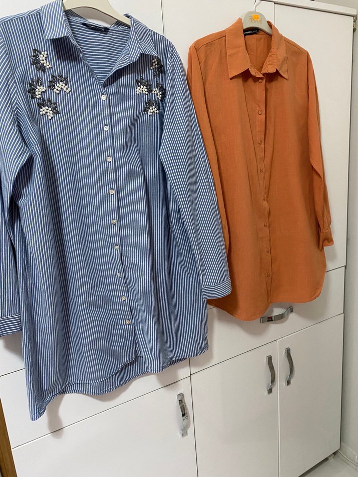 Nakışlı Mavi Kadın Gömlek - Görsel 5