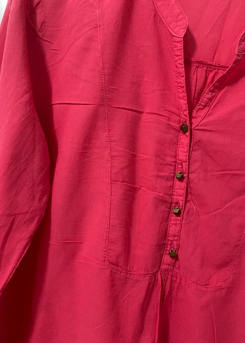 Düğmeli Uzun Kollu bej renk pamuklu Gömlek - Görsel 6