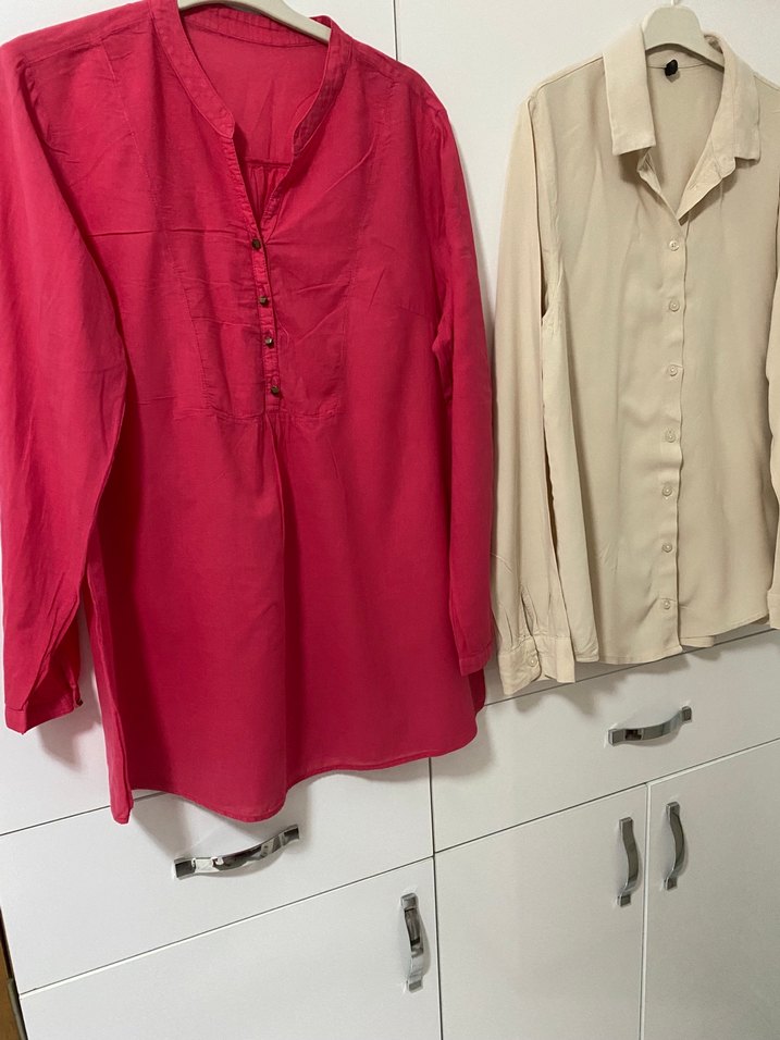 Düğmeli Uzun Kollu bej renk pamuklu Gömlek - Görsel 2