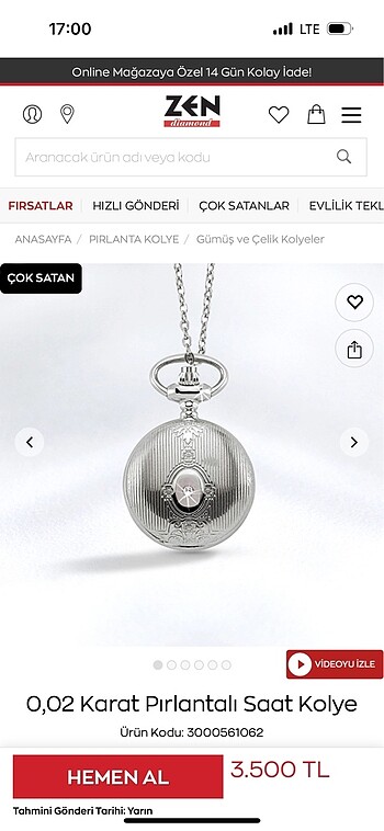 Zen Pirlantali Saat Kolye