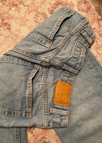 Düğmeli Midi Boy Rahat Kesim Mavi Denim Pantolon - Görsel 3