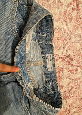 Düğmeli Midi Boy Rahat Kesim Mavi Denim Pantolon - Görsel 2