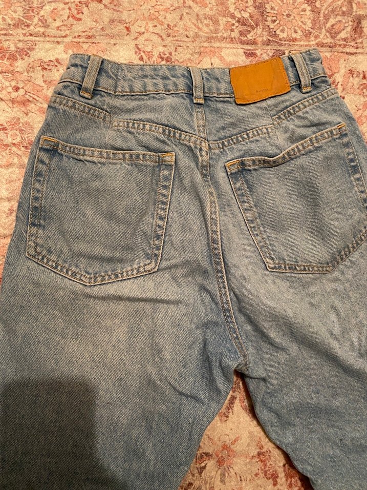 Düğmeli Midi Boy Rahat Kesim Mavi Denim Pantolon - Görsel 4