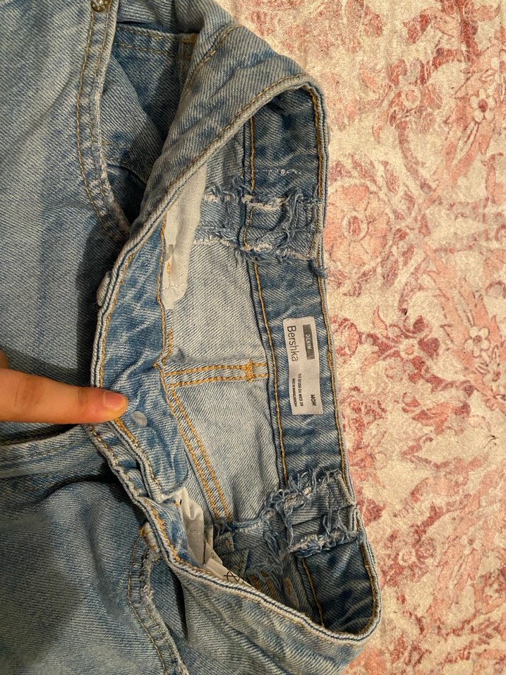 Düğmeli Midi Boy Rahat Kesim Mavi Denim Pantolon - Görsel 2