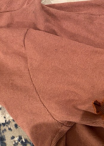 Düğmeli Kısa Kollu gül kurusu Kadın Tişört - Görsel 4