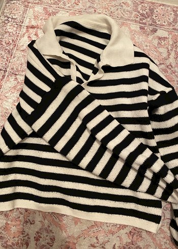 Çizgili Yakalı Kadın Kazak - Görsel 2