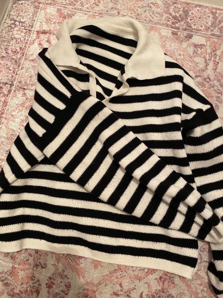 Çizgili Yakalı Kadın Kazak - Görsel 2