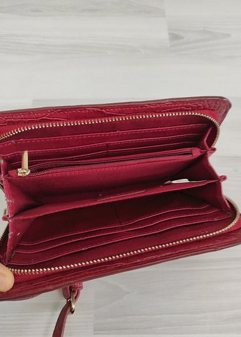 Beden Bordo Deri Yılan Desenli Fermuarlı Çanta