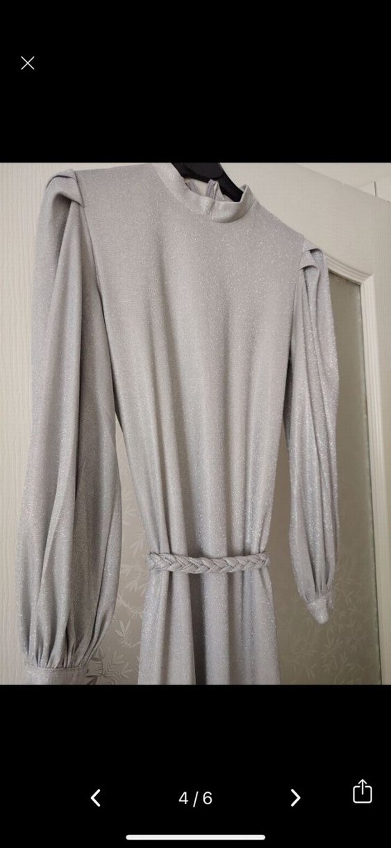 Gri Jesse Drapeli Uzun Elbise elbise sadece 2 kere giyildi - Görsel 4