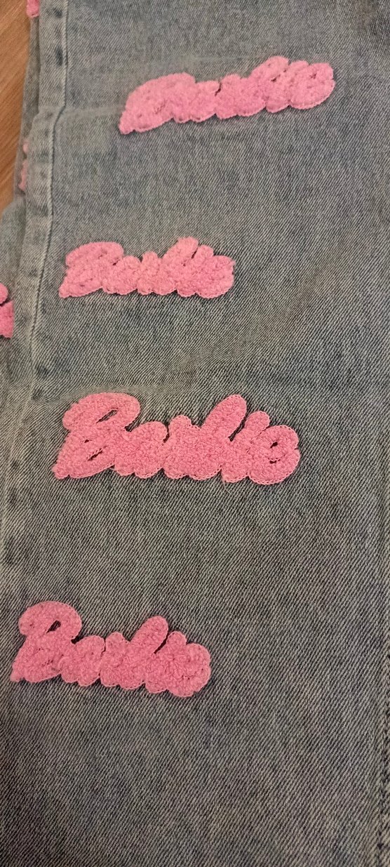 Pembe Nakışlı Düğmeli K çocuk Denim Pantolon - Görsel 2