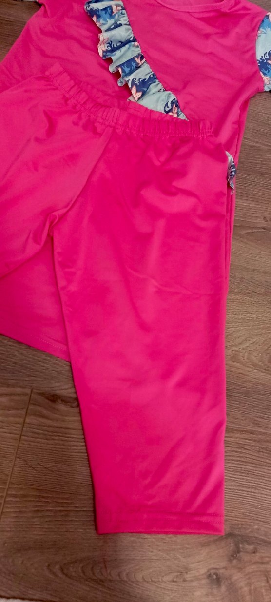 Renkli Baskılı Kız Elbisesi Ruffles ile - Görsel 3