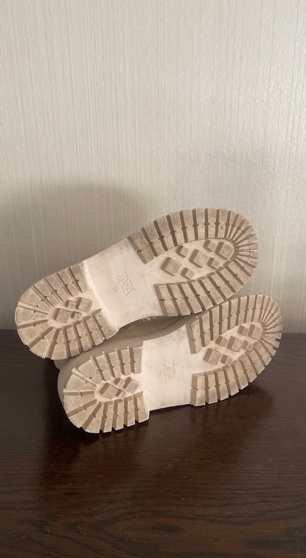 Bej Deri Platform Topuklu Kadın Bot - Görsel 5