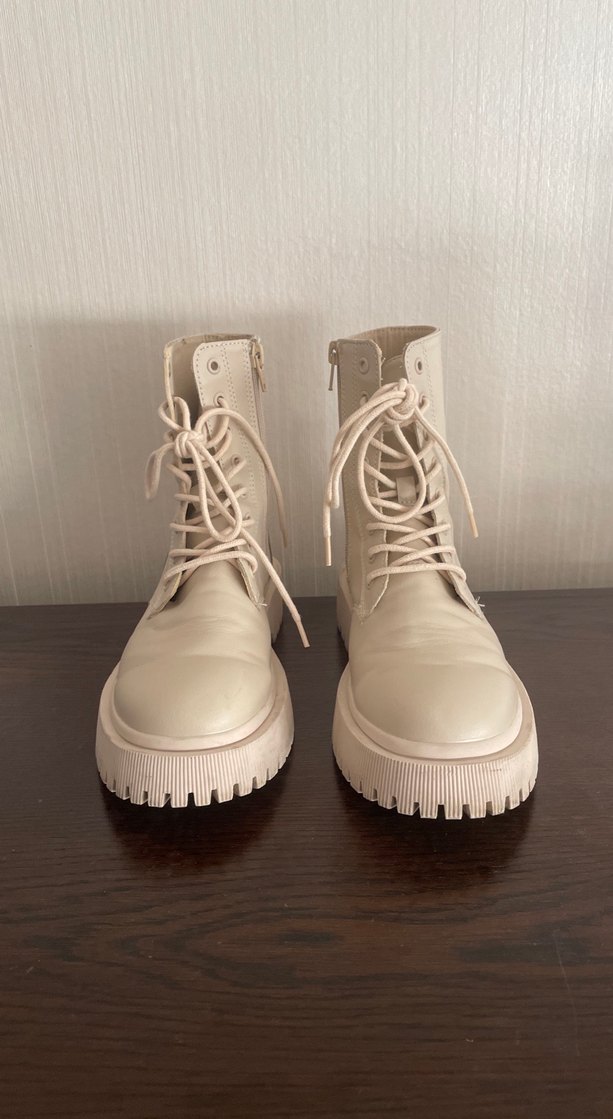 Bej Deri Platform Topuklu Kadın Bot - Görsel 2