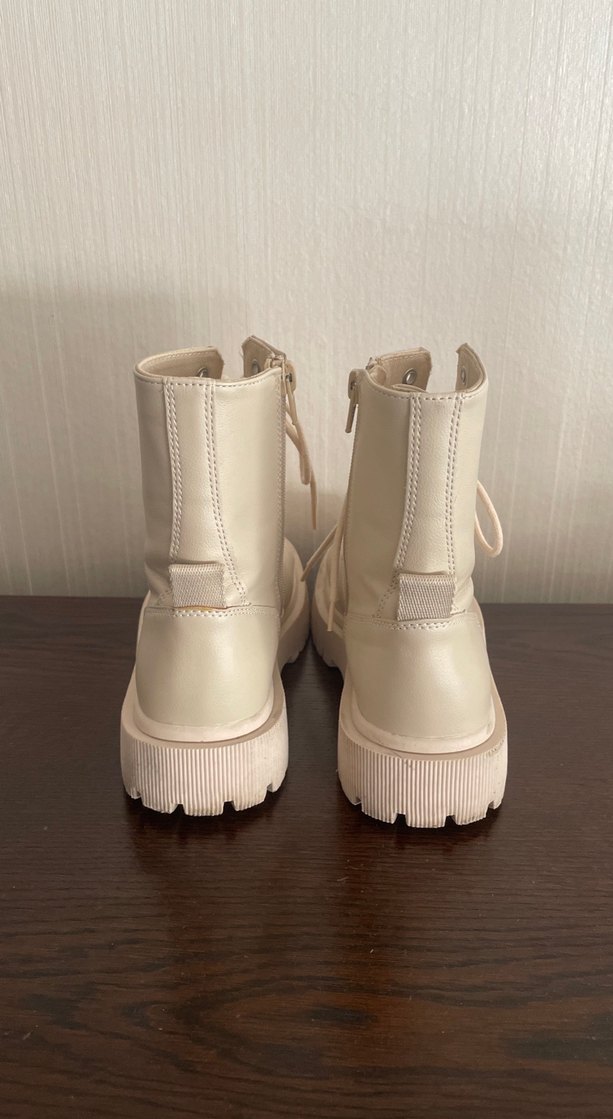 Bej Deri Platform Topuklu Kadın Bot - Görsel 4