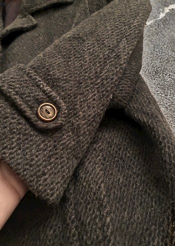 Düğmeli Kahverengi Kadın Uzun Yün Kaban - Görsel 3