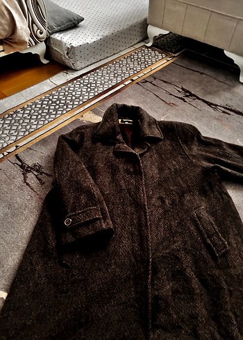 Düğmeli Kahverengi Kadın Uzun Yün Kaban - Görsel 2