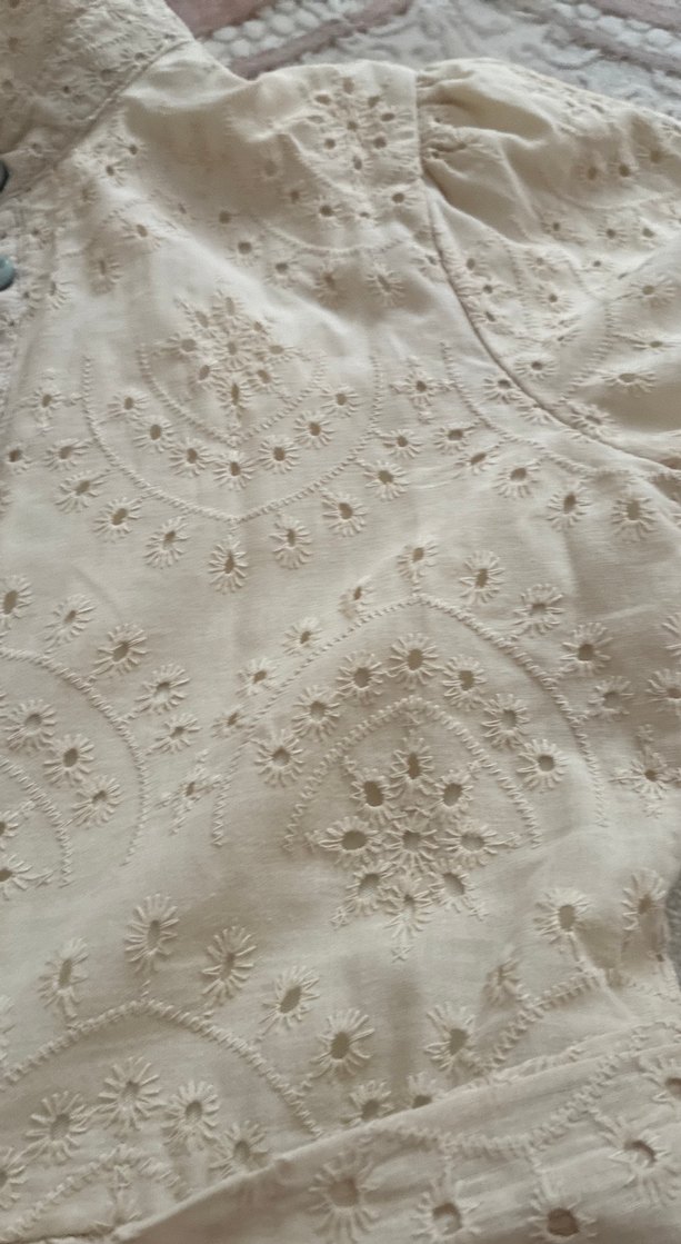 Bej Nakışlı Uzun Keten Elbise - Görsel 4