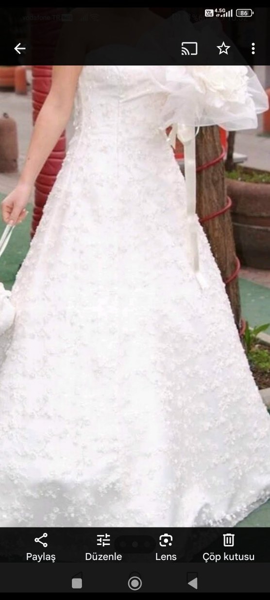 Beyaz Straplez A Kesim Uzun Gelinlik - Görsel 3