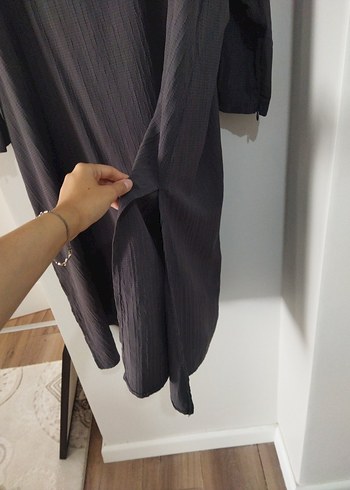 Düğmeli Gri Keten Uzun Kollu Kadın ikili takım - Görsel 5