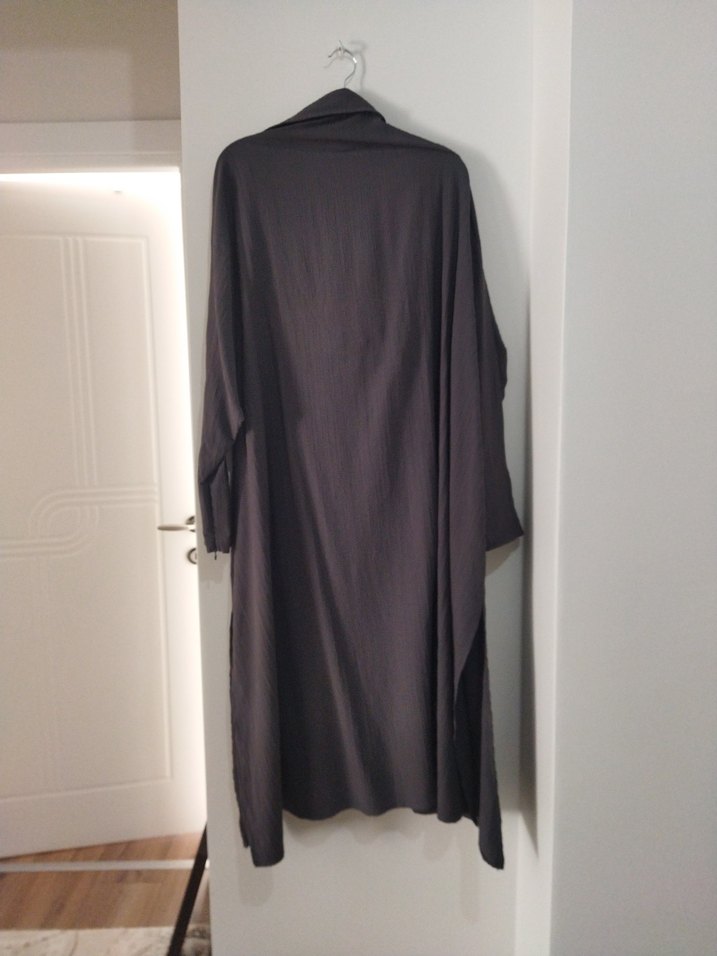 Düğmeli Gri Keten Uzun Kollu Kadın ikili takım - Görsel 4