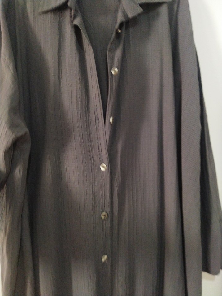 Düğmeli Gri Keten Uzun Kollu Kadın ikili takım - Görsel 3