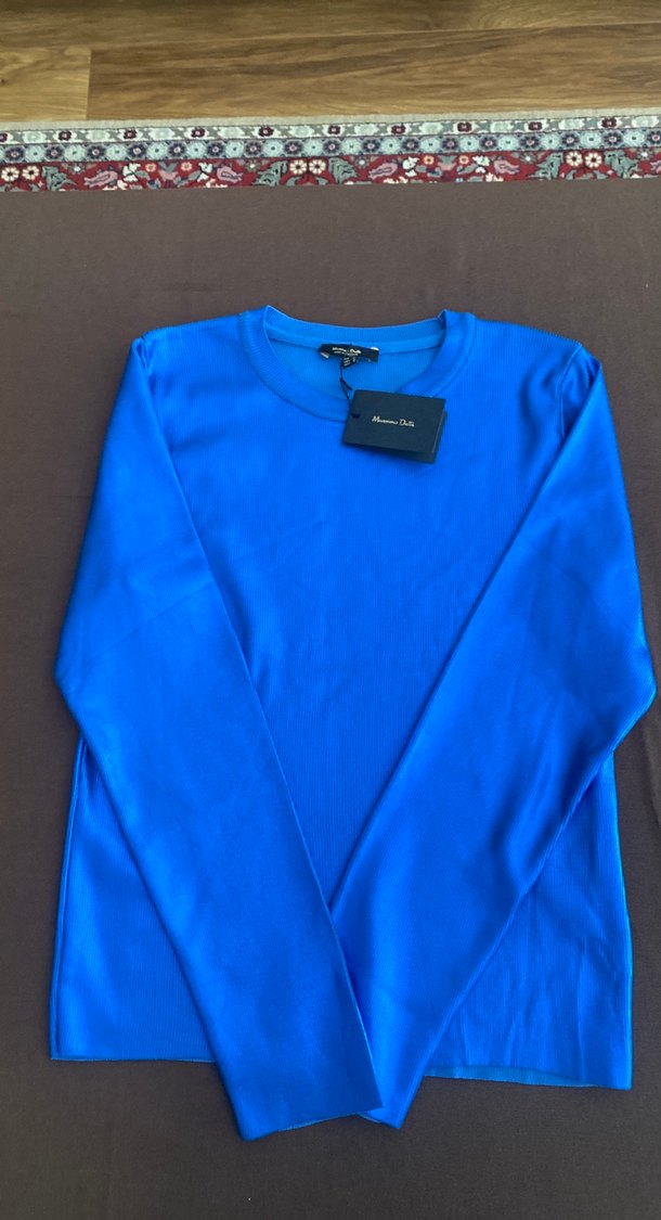 Mavi parlak Kadın Uzun Kollu Saten Kazak - Görsel 4