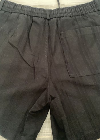 l Beden Siyah Keten Pilili Erkek Midi Şort
