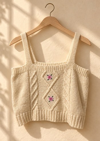 Trendyol & Milla Ekru Kalp Detayli Orgu Crop Top