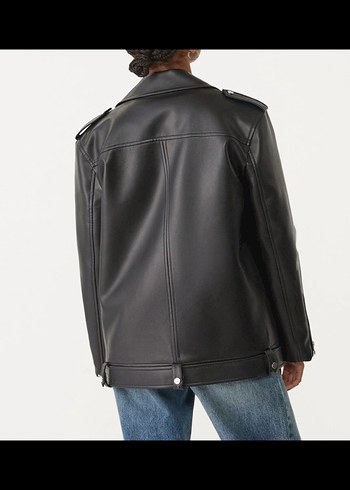 Kadın Siyah Biker Deri Ceket - Görsel 6