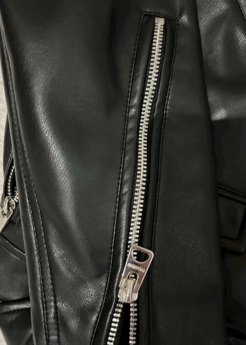 Kadın Siyah Biker Deri Ceket - Görsel 3