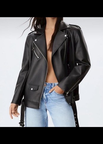 Kadın Siyah Biker Deri Ceket - Görsel 2