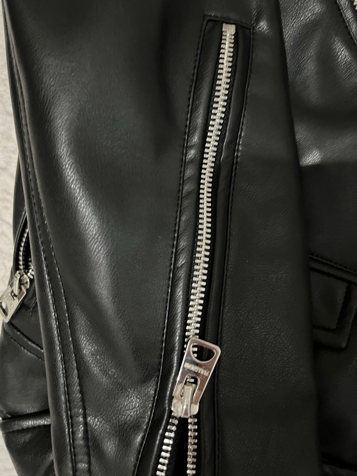 Kadın Siyah Biker Deri Ceket - Görsel 3