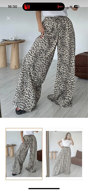 Leopar Desen Saten Pantolon