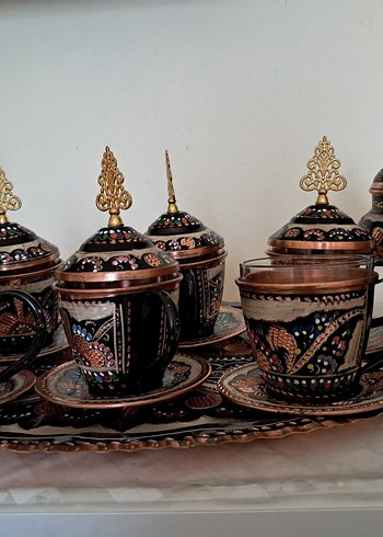 Etnik Desenli Çok Renkli Bakır Tabak - Görsel 3