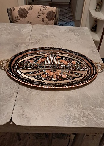 Etnik Desenli Çok Renkli Bakır Tabak - Görsel 5