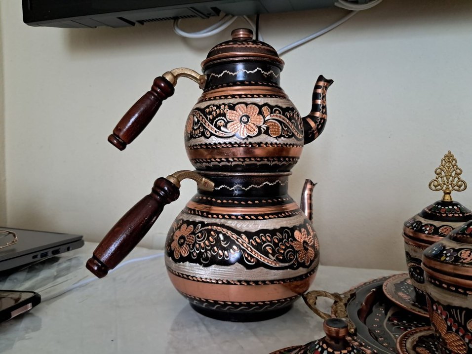 Etnik Desenli Çok Renkli Bakır Tabak - Görsel 4