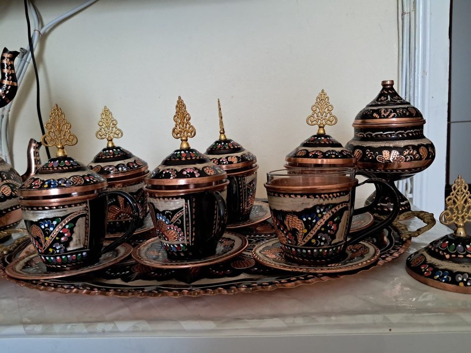 Etnik Desenli Çok Renkli Bakır Tabak - Görsel 3