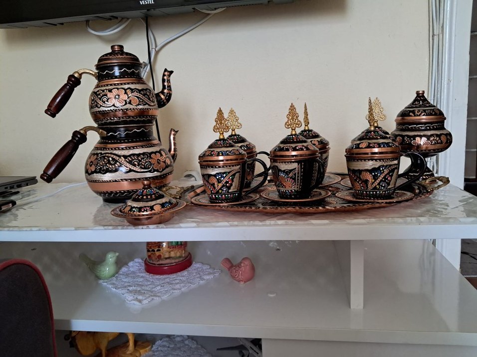 Etnik Desenli Çok Renkli Bakır Tabak - Görsel 2