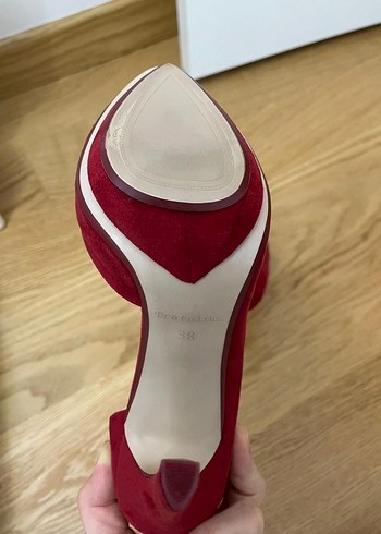Zara Klasik Kırmızı Süet Stiletto - Görsel 3